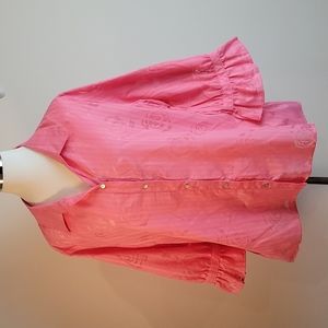 Top XL Pink Ruffled Sleeve NWT Button Front